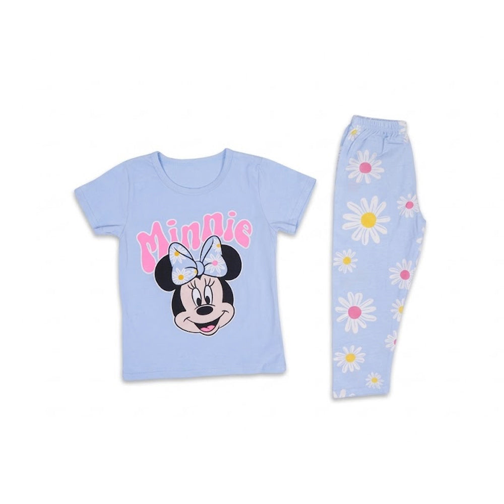 GIRLS S/S 2PC SLEEPING SUIT R/NECK 3-4YEAR SKY BLUE NO-23 IR