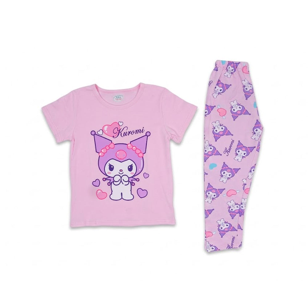 GIRLS S/S 2PC SLEEPING SUIT R/NECK 4-5YEAR L-PINK NO-25 IR-2