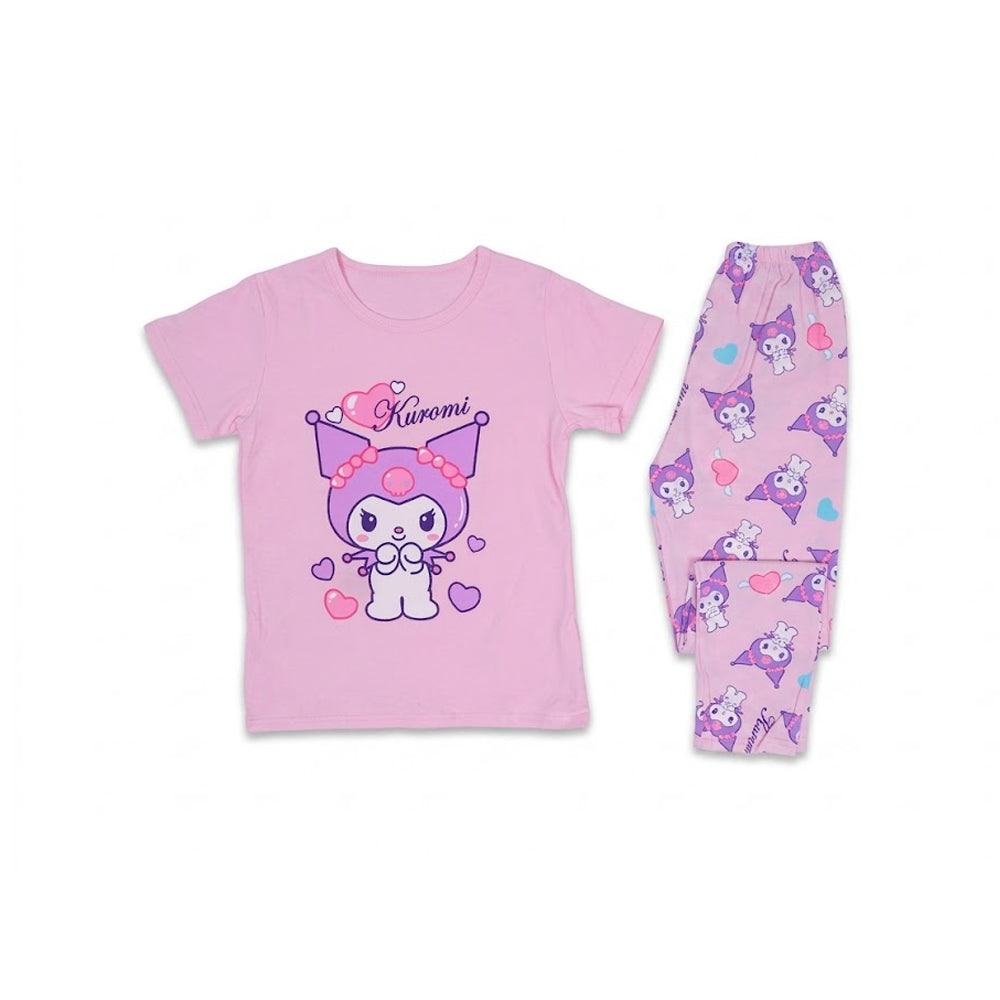 GIRLS S/S 2PC SLEEPING SUIT R/NECK 6-7YEAR L-PINK NO-25 IR-2