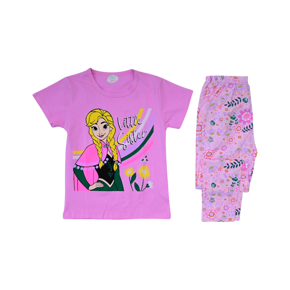 GIRLS S/S 2PC SLEEPING SUIT R/NECK 5-6YEAR PINK NO-26 IR-26
