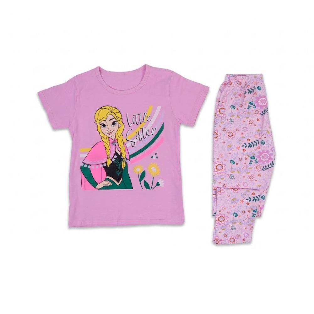 GIRLS S/S 2PC SLEEPING SUIT R/NECK 6-7YEAR PINK NO-26 IR-26