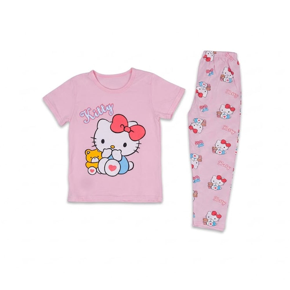 GIRLS S/S 2PC SLEEPING SUIT R/NECK 4-5YEAR L-PEACH NO-27 IR-