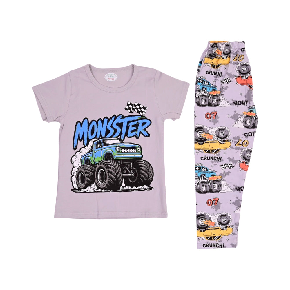BOYS S/S 2PC SLEEPING SUIT ROUND NECK 3-4YEAR L-GREY NO-28 I