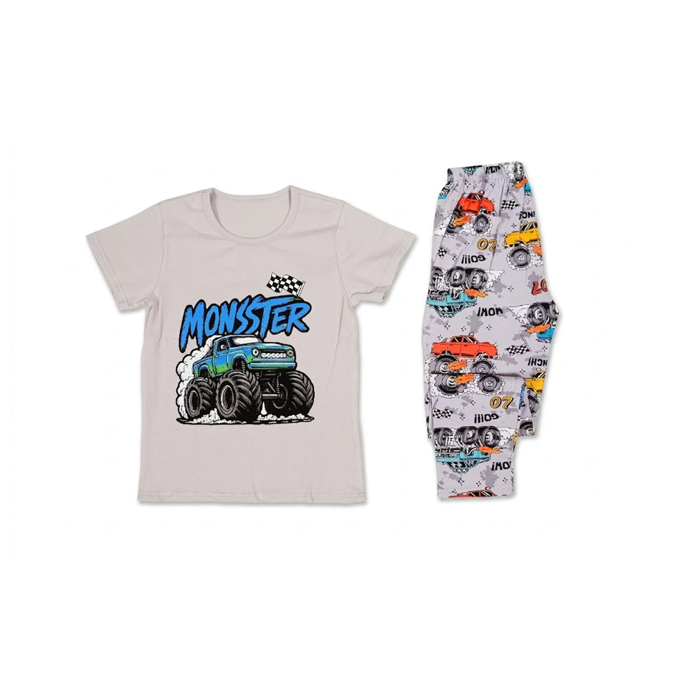BOYS S/S 2PC SLEEPING SUIT ROUND NECK 7-8YEAR L-GREY NO-28 I