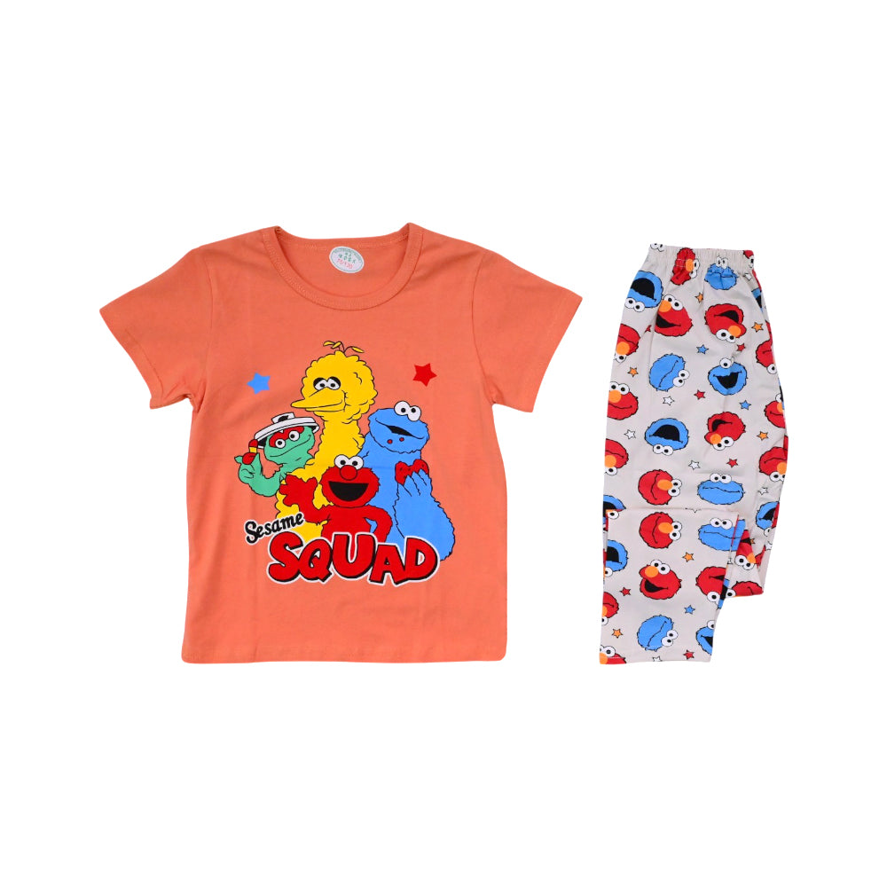 GIRLS S/S 2PC SLEEPING SUIT ROUND NECK 4-5YEAR ORANGE NO-29