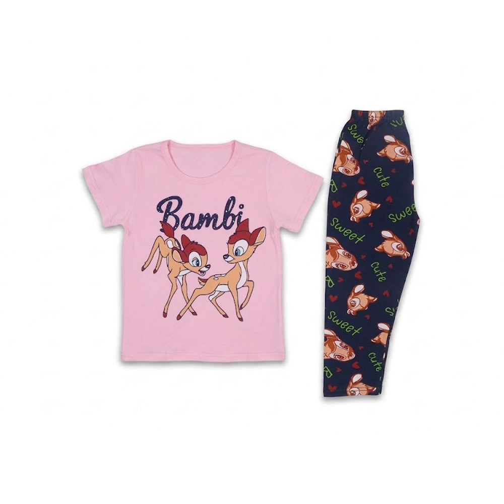 GIRLS S/S 2PC SLEEPING SUIT ROUND NECK 3-4YEAR PINK NO-35 IR