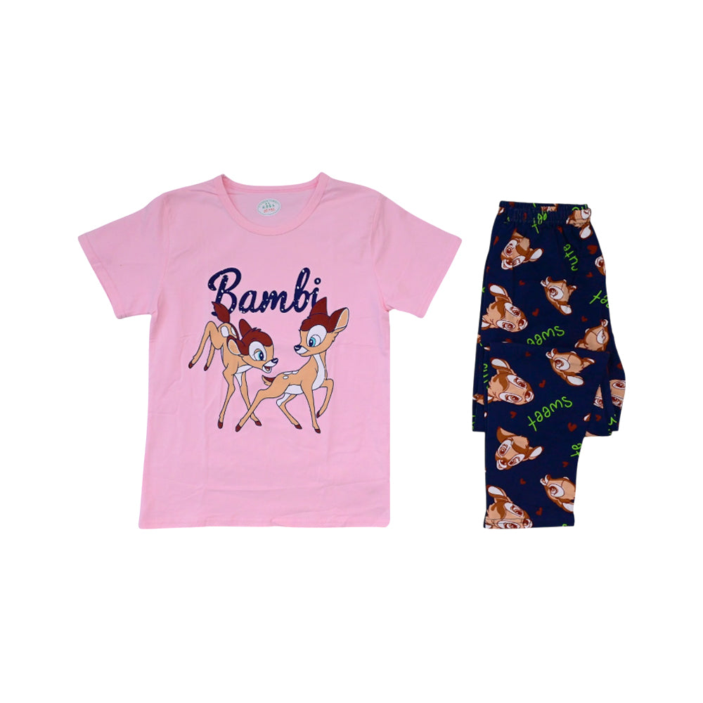 GIRLS S/S 2PC SLEEPING SUIT ROUND NECK 7-8YEAR PINK NO-35 IR