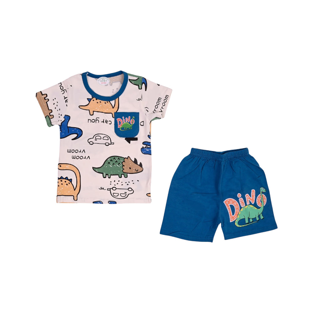 BOYS S/S 2PC KNICKER SUIT 12-18M OFF WHITE PRINT NO-50 IR-26