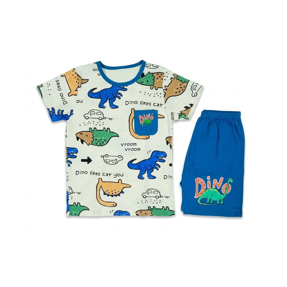 BOYS S/S 2PC KNICKER SUIT 7-8YEAR OFF WHITE PRINT NO-50 IR-2