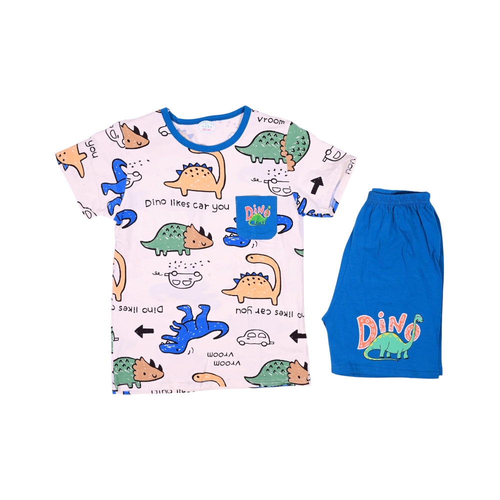 BOYS S/S 2PC KNICKER SUIT 8-9YEAR OFF WHITE PRINT NO-50 IR-2