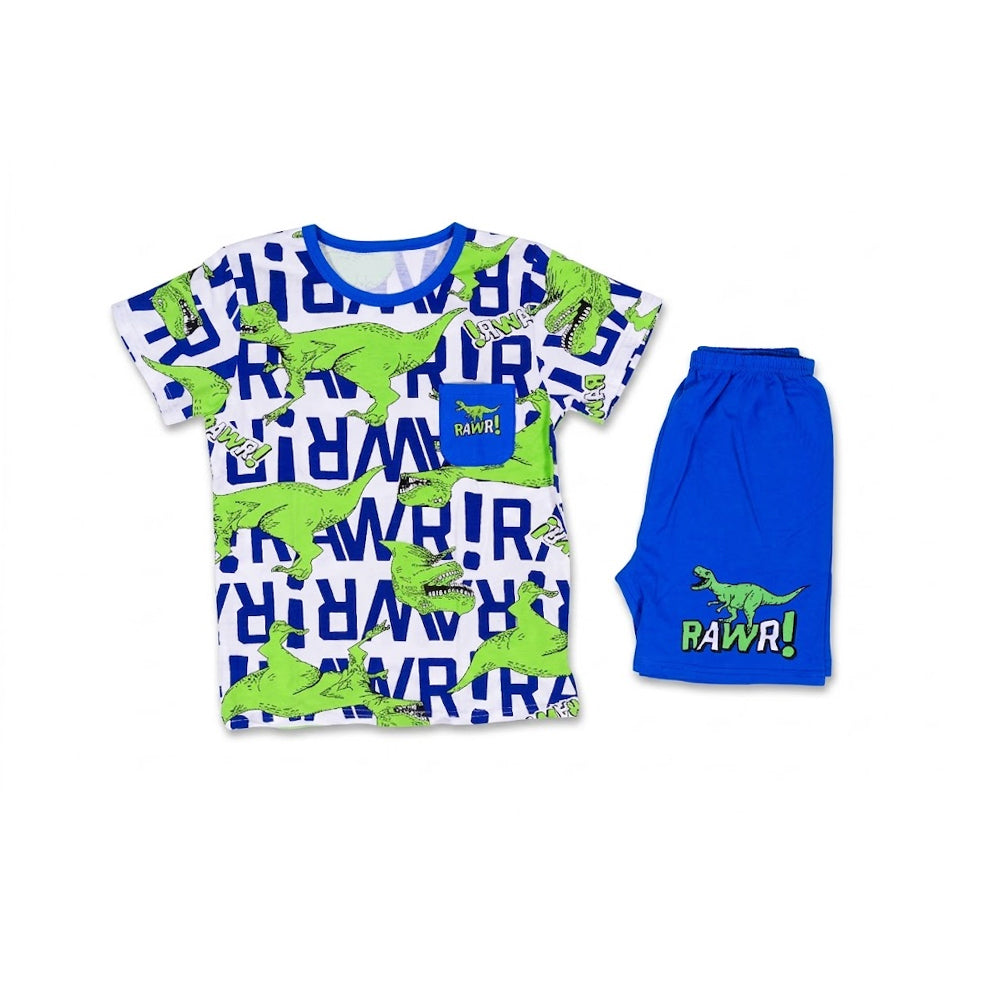 BOYS S/S 2PC KNICKER SUIT 7-8YEAR R-BLUE PRINT NO-53 IR-26