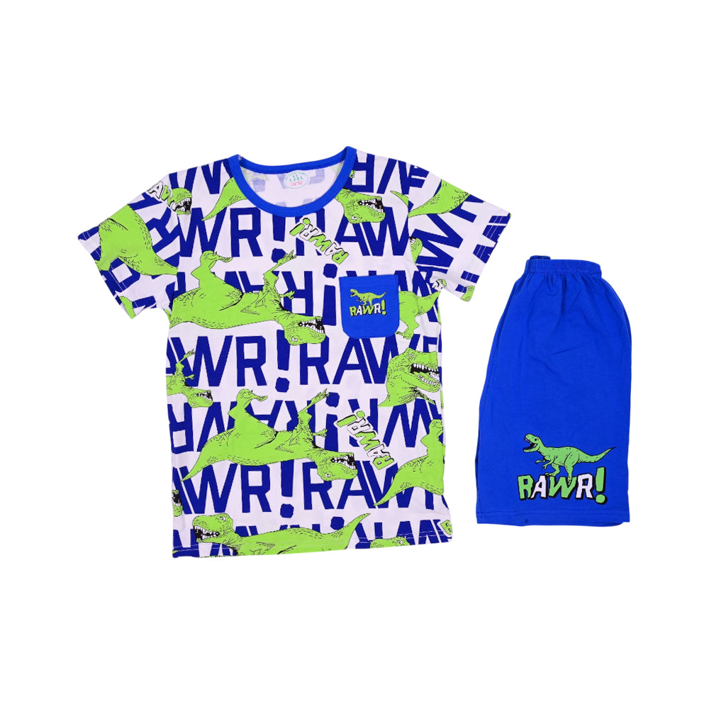 BOYS S/S 2PC KNICKER SUIT 8-9YEAR R-BLUE PRINT NO-53 IR-26