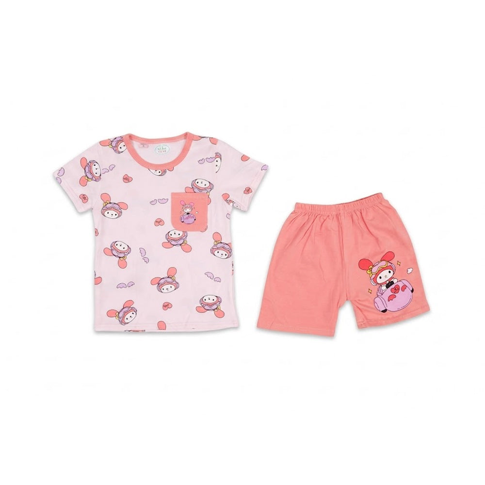 GIRLS S/S 2PC KNICKER SUIT 3-4YEAR PINK NO-56 IR-26
