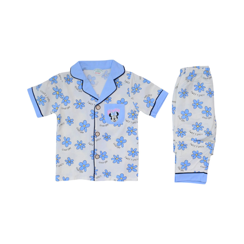 GIRLS S/S 2PC SLEEPING SUIT F/O 18-24M BLUE PRINTED NO-57 IR