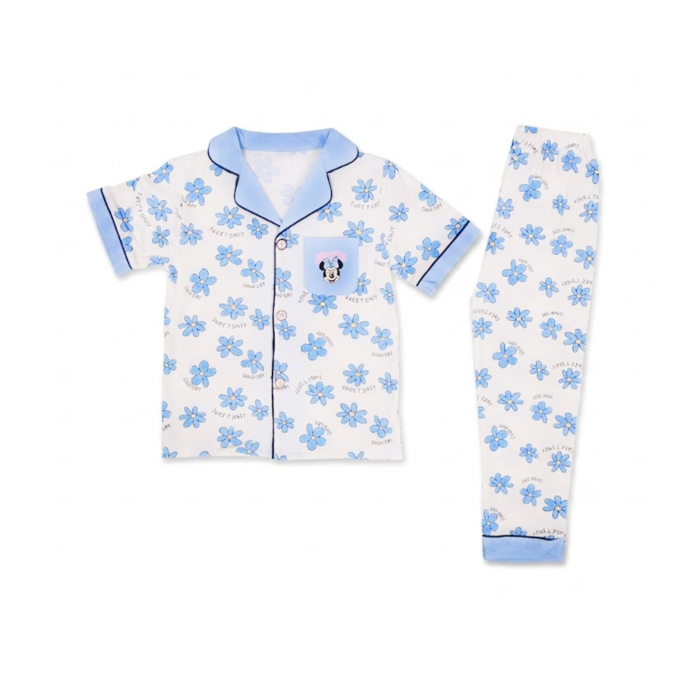 GIRLS S/S 2PC SLEEPING SUIT F/O 4-5YEAR BLUE PRINTED NO-57 I