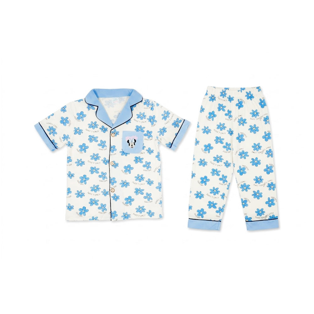 GIRLS S/S 2PC SLEEPING SUIT F/O 5-6YEAR BLUE PRINTED NO-57 I