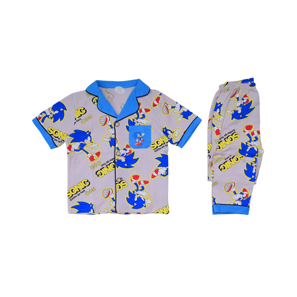 BOYS S/S 2PC SLEEPING SUIT F/O 5-6YEAR GREY BLUE NO-1 IR-26