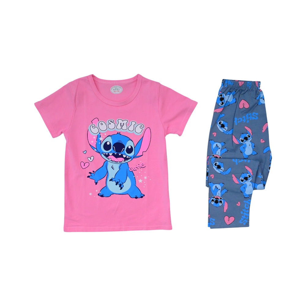 GIRLS S/S 2PC SLEEPING SUIT ROUND NECK 4-5YEAR PINK NO-41 IR