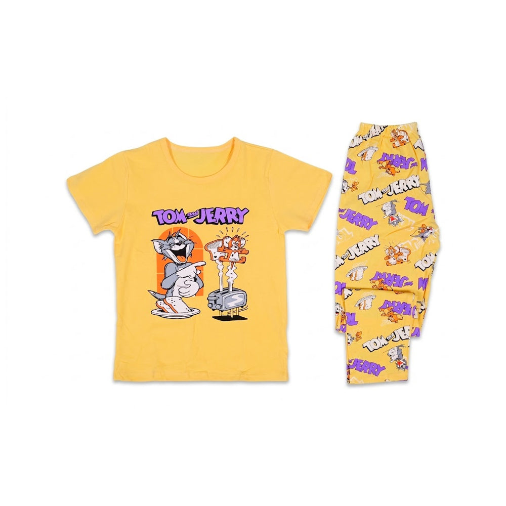 BOYS S/S 2PC SLEEPING SUIT ROUND NECK 7-8YEAR YELLOW NO-42 I