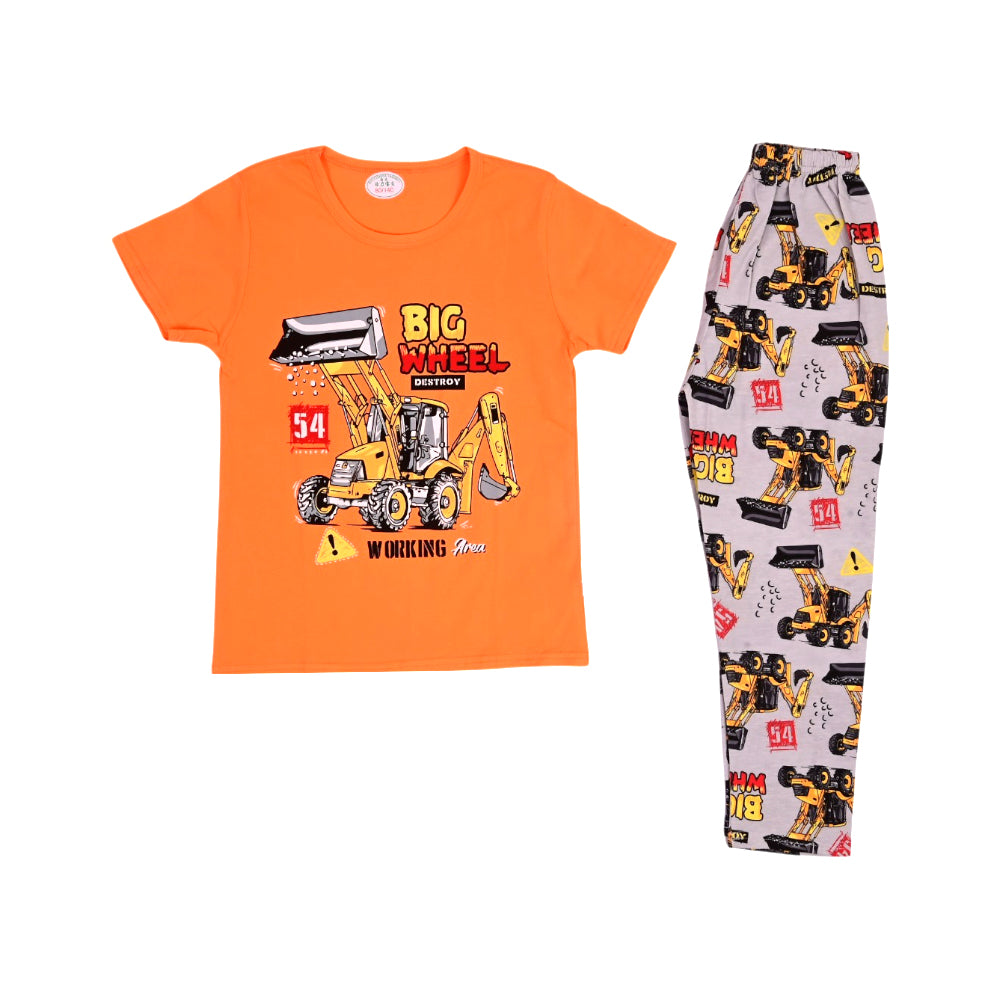 BOYS S/S 2PC SLEEPING SUIT R/NECK 5-6YEAR ORANGE NO-44 IR-26