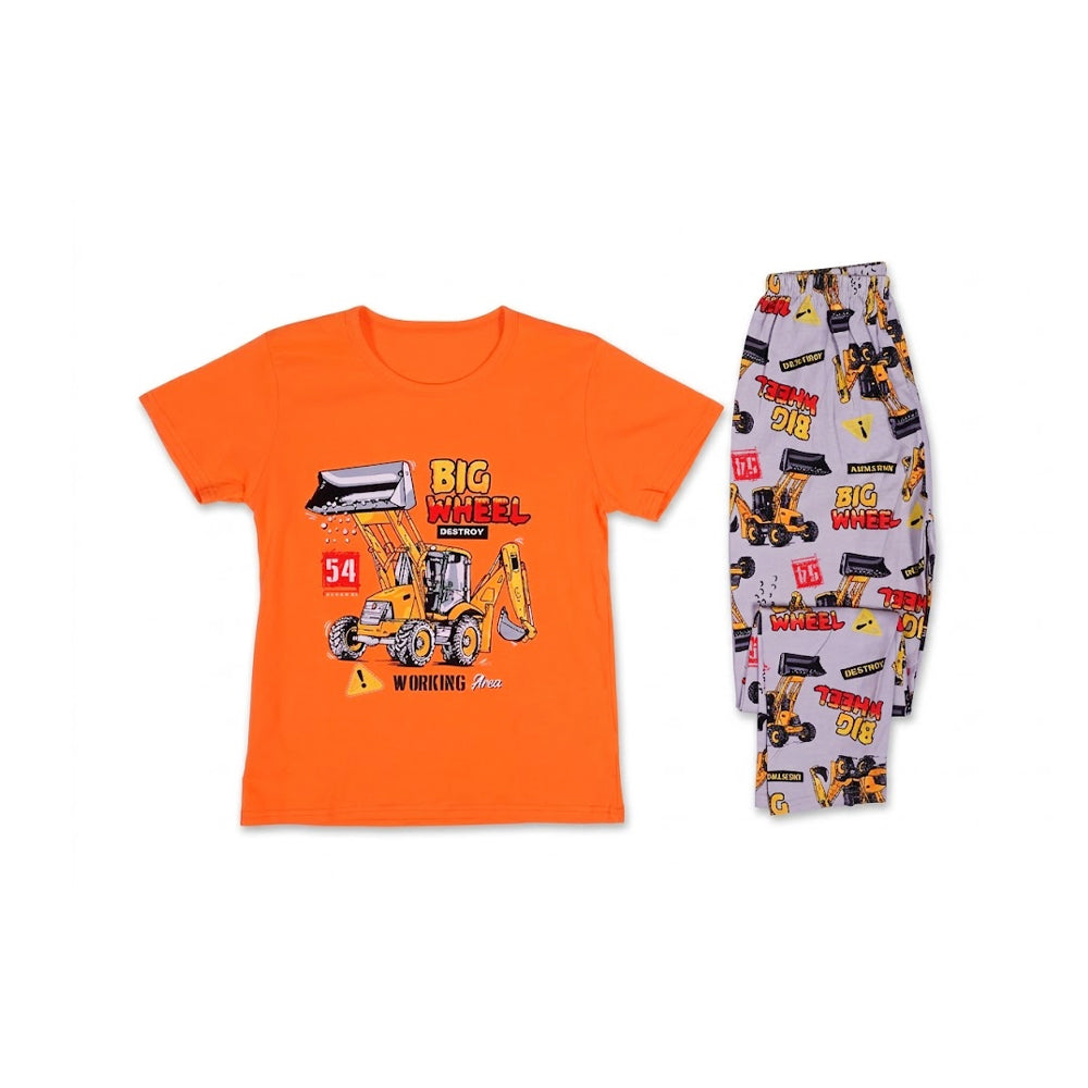 BOYS S/S 2PC SLEEPING SUIT R/NECK 7-8YEAR ORANGE NO-44 IR-26
