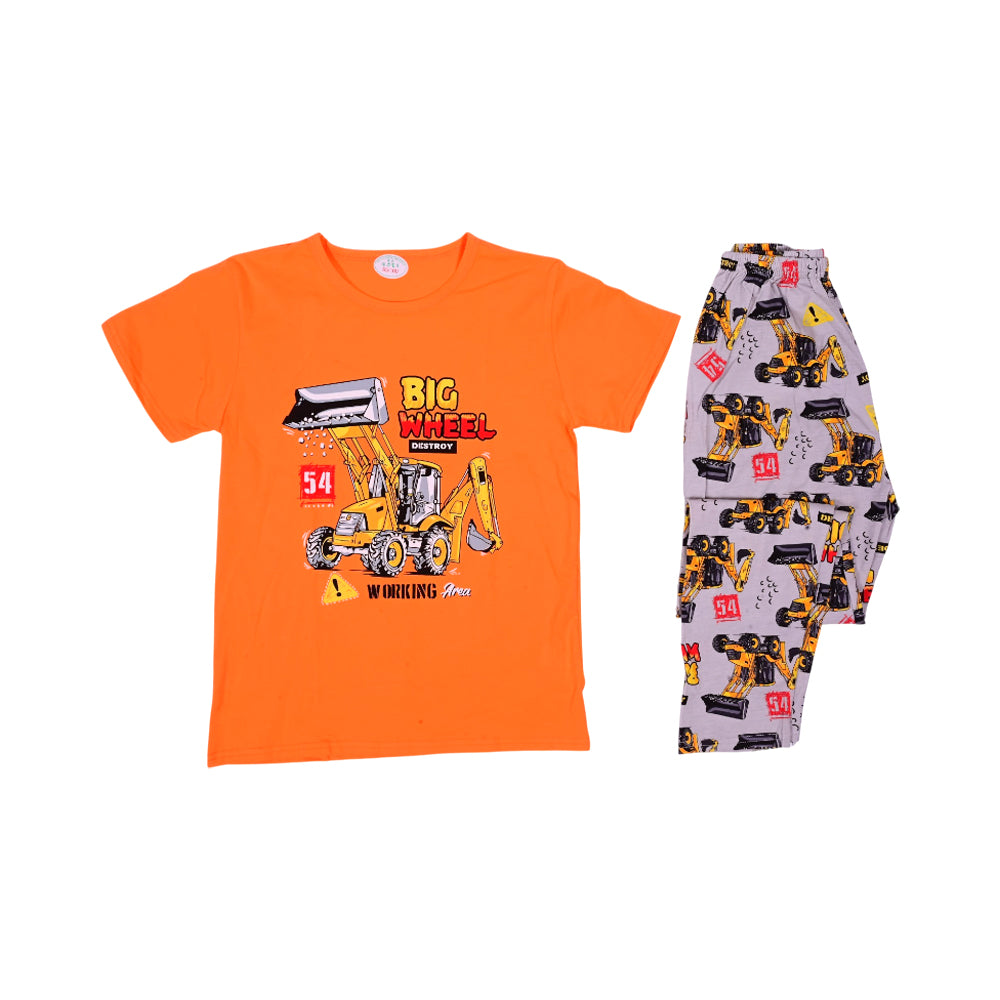 BOYS S/S 2PC SLEEPING SUIT R/NECK 8-9YEAR ORANGE NO-44 IR-26