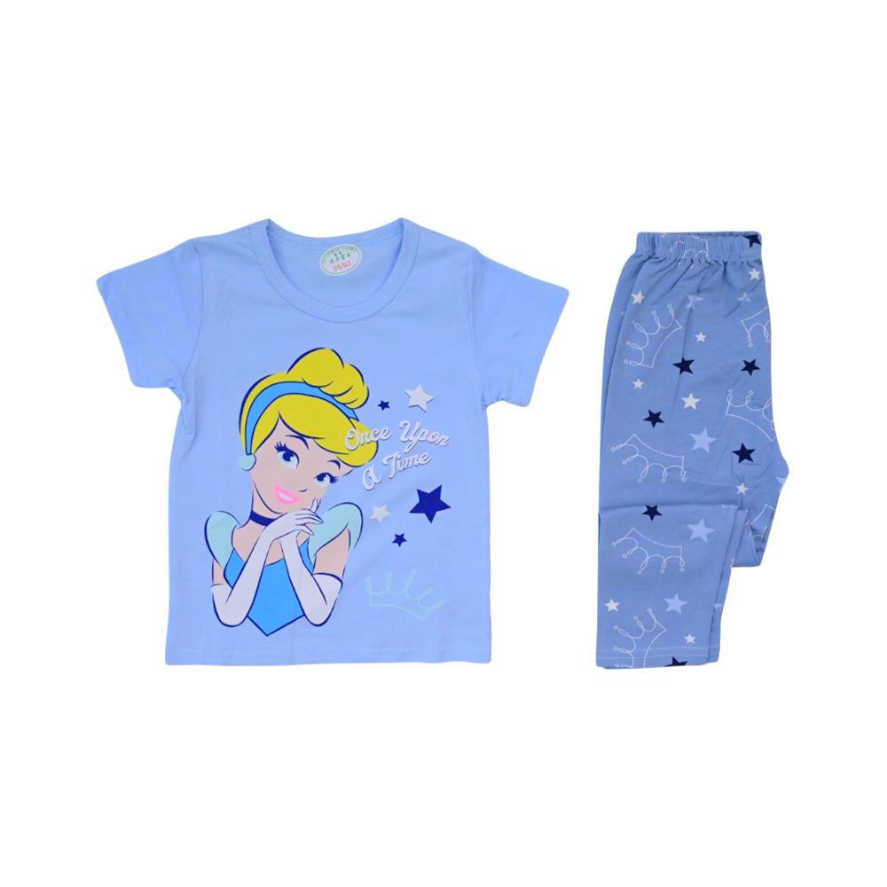 GIRLS S/S 2PC SLEEPING SUIT R/NECK 12-18M SKY BLUE NO-45 IR-