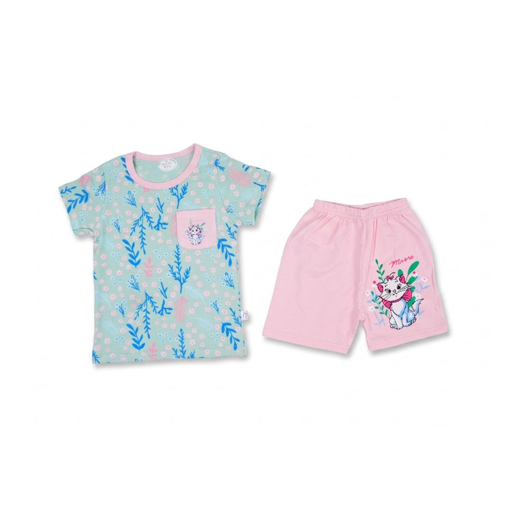GIRLS S/S 2PC KNICKER SUIT 18-24M GREEN /PINK NO-49 IR-26