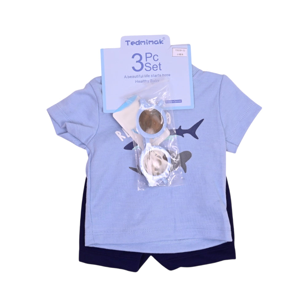 BOYS S/S 3PC KNICKER SUIT  BLUE 0-3M ZHS-26 NO-1 W.G