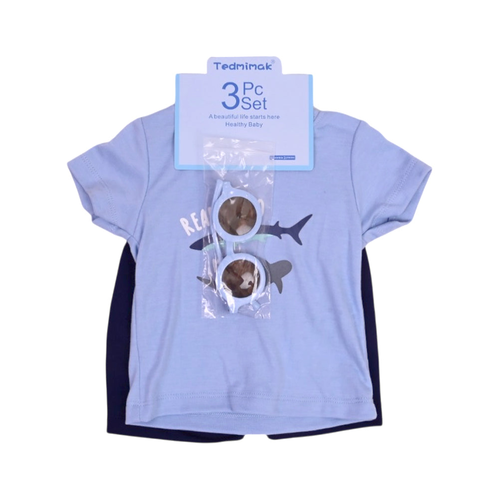 BOYS S/S 3PC KNICKER SUIT  BLUE 9-12M ZHS-26 NO-1 W.G