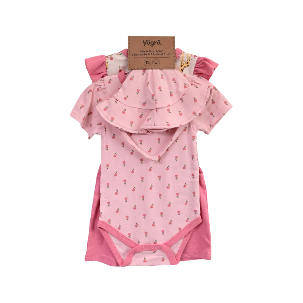 GIRLS S/S 4PC KNICKER SUIT (C) PINK 12-18M ZHS-26 NO-2 W.G