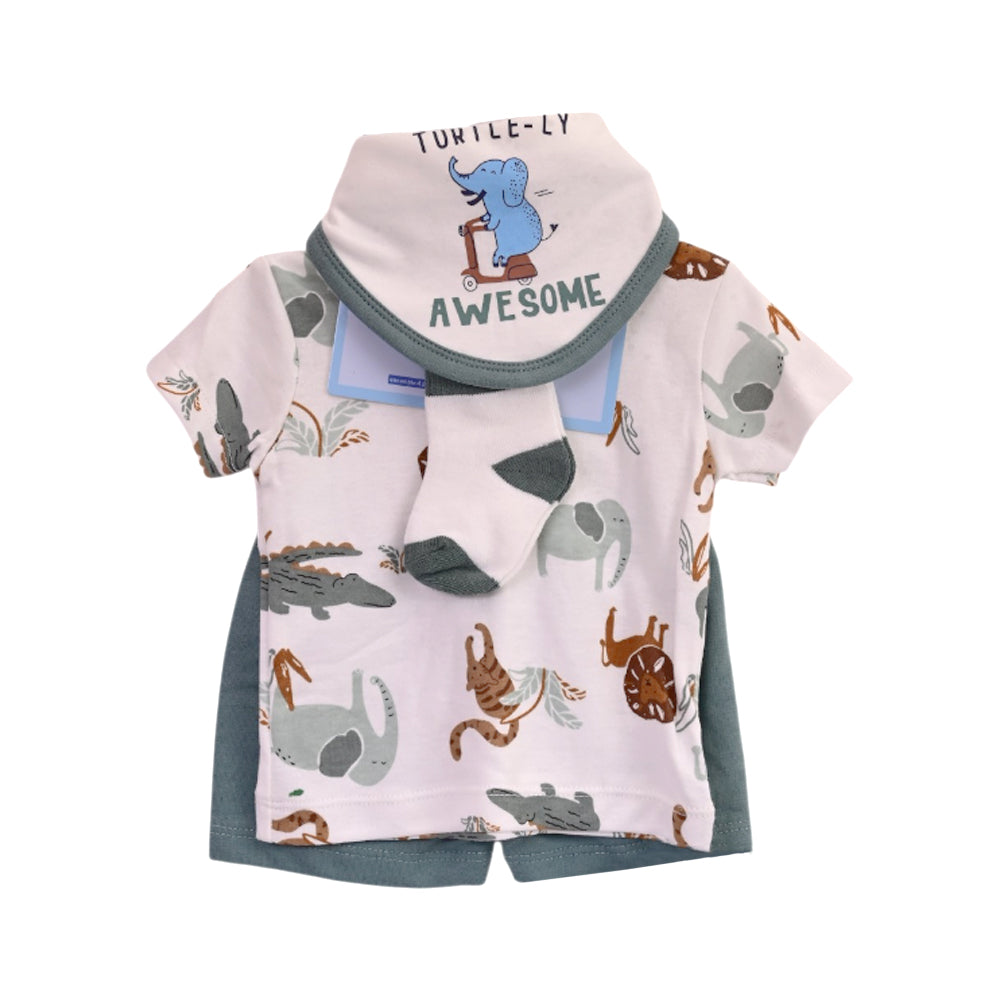 BOYS S/S 4PC KNICKER SUIT WHITE/GREEN 3-6M ZHS-26 NO-6 W.G