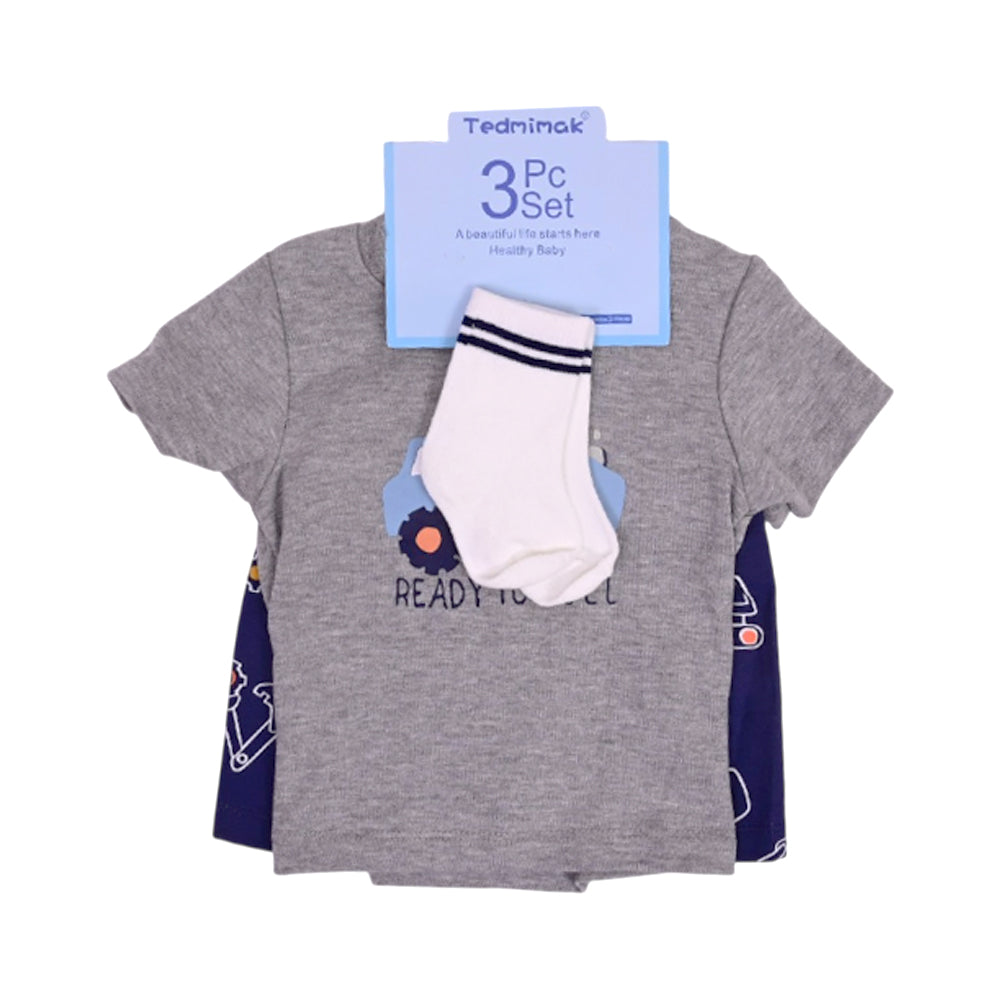 BOYS S/S 3PC KNICKER SUIT  GREY 9-12M ZHS-26 NO-8 W.G