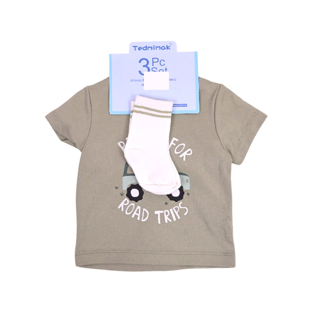 BOYS S/S 3PC KNICKER SUIT  OLIVE GREEN 3-6M ZHS-26 NO-8 W.G