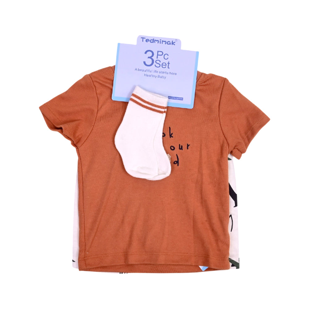 BOYS S/S 3PC KNICKER SUIT  L-BROWN 12-18M ZHS-26 NO-8 W.G