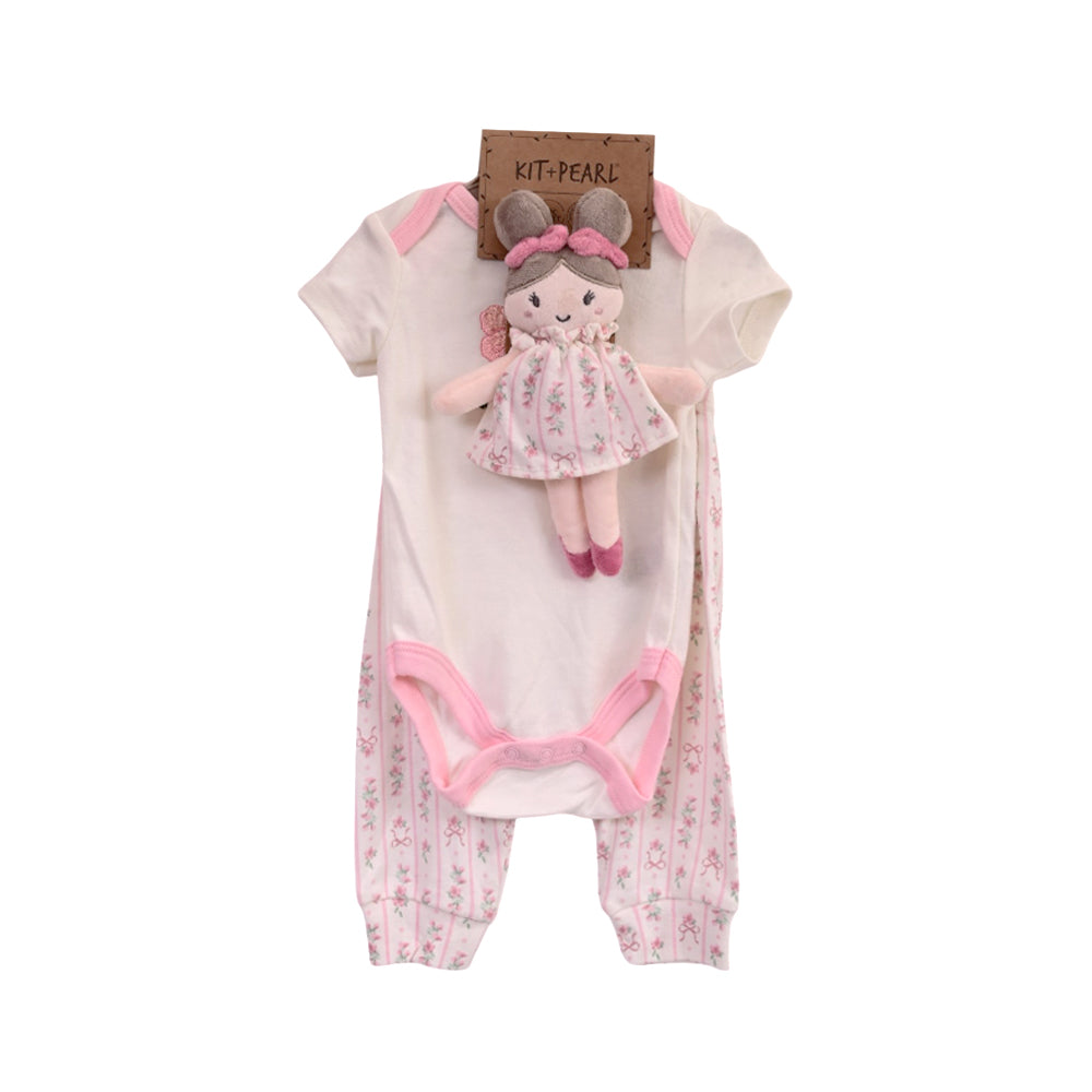 GIRLS S/S 3PC PAJAMA SUIT OFF WHITE/PINK 3-6M ZHS-26 NO-17 W