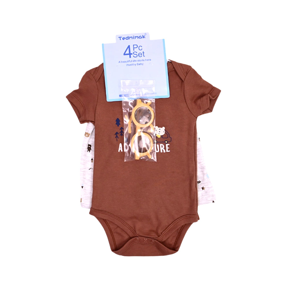 BOYS S/S 4PC KNICKER SUIT BROWN 9-12M ZHS-26 NO-22 W.G