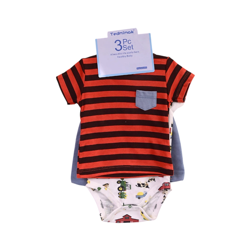 BOYS S/S 3PC KNICKER SUIT ORANGE/BROWN 3-6M ZHS-26 NO-24 W.G