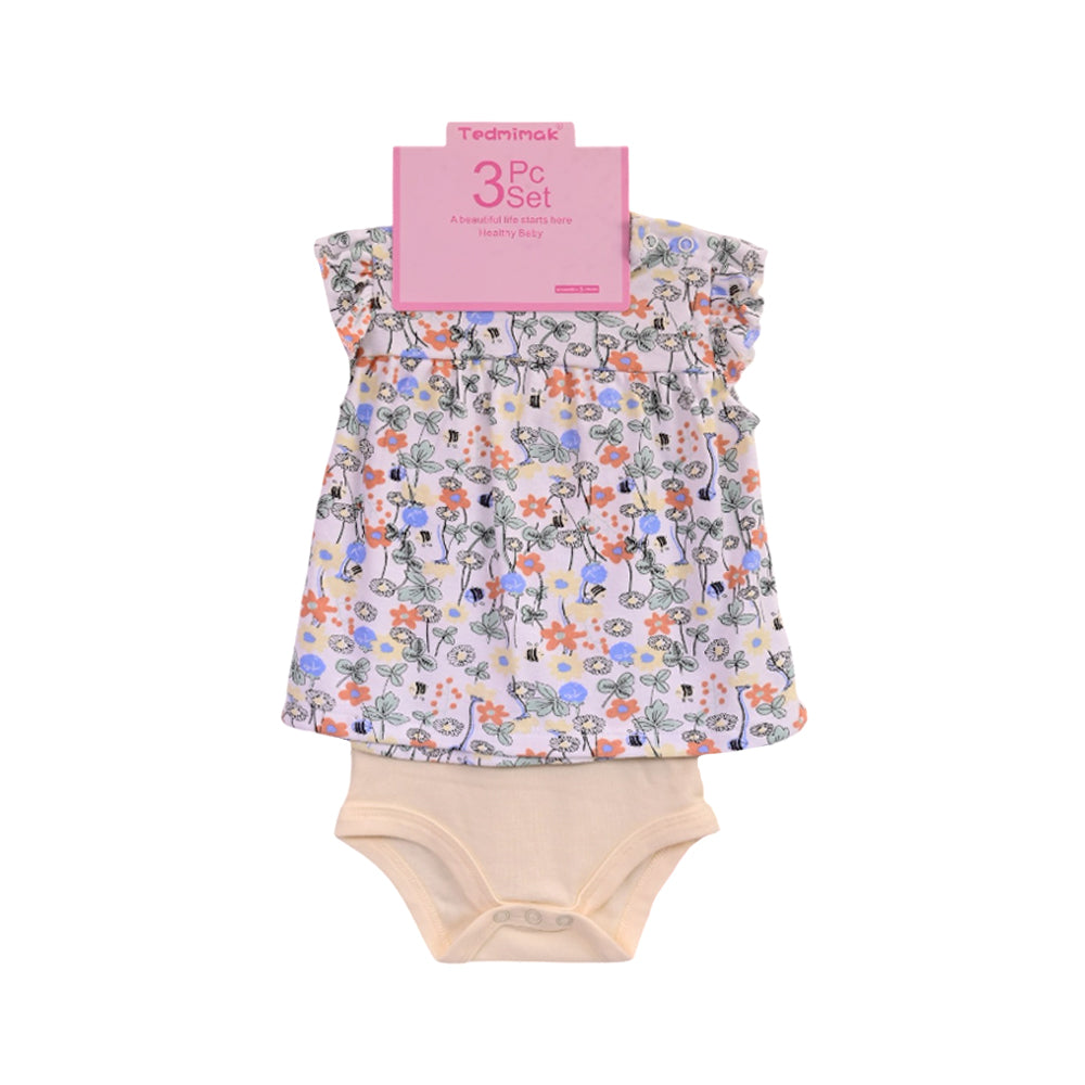 GIRLS CAP SLEEVE 3PC KNICKER SUIT YELLOW PRINTED 3-6M ZHS-26