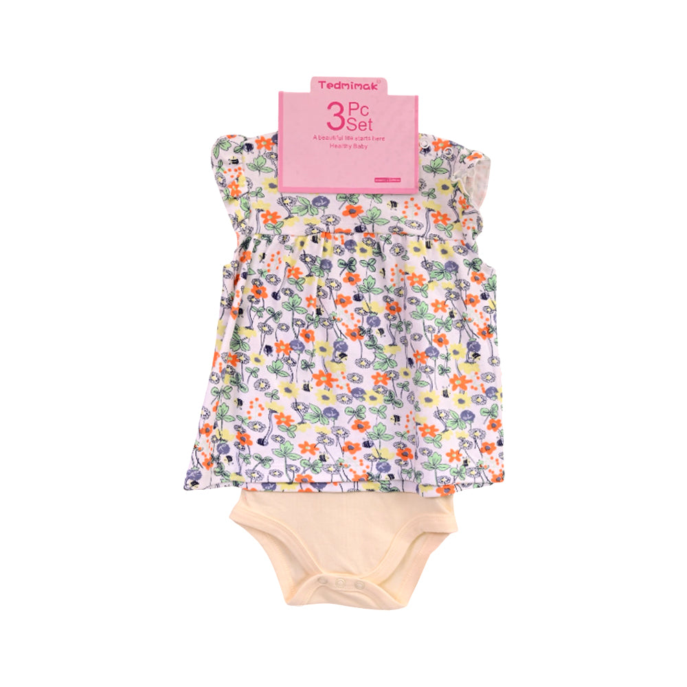 GIRLS CAP SLEEVE 3PC KNICKER SUIT YELLOW PRINTED 9-12M ZHS-2