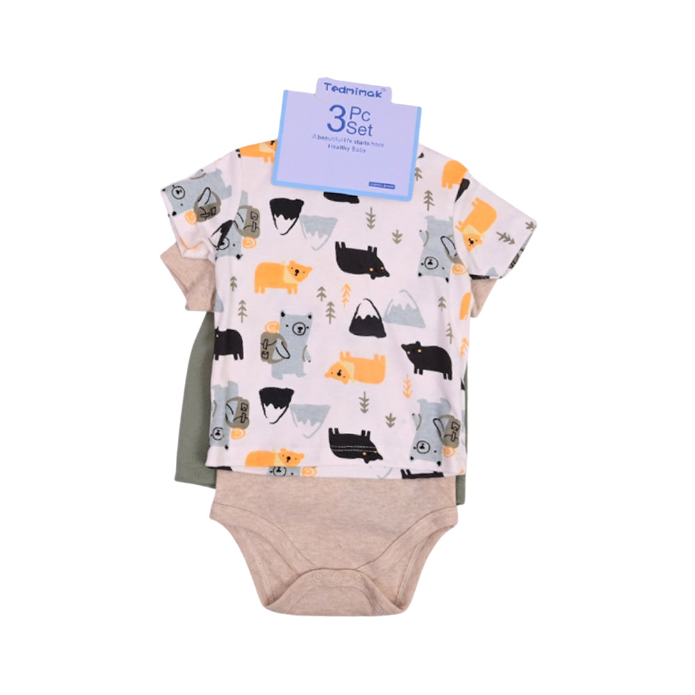 BOYS S/S 3PC KNICKER SUIT OFF WHITE PRINTED 9-12M ZHS-26 NO-