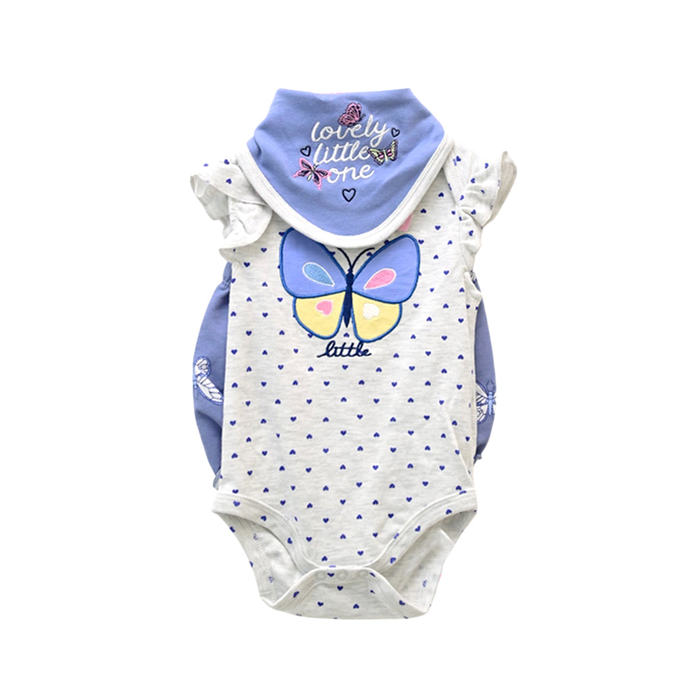 GIRLS S/S 3PC KNICKER SUIT BLUE PRINTED 9-12M ZHS-26 NO-30 W