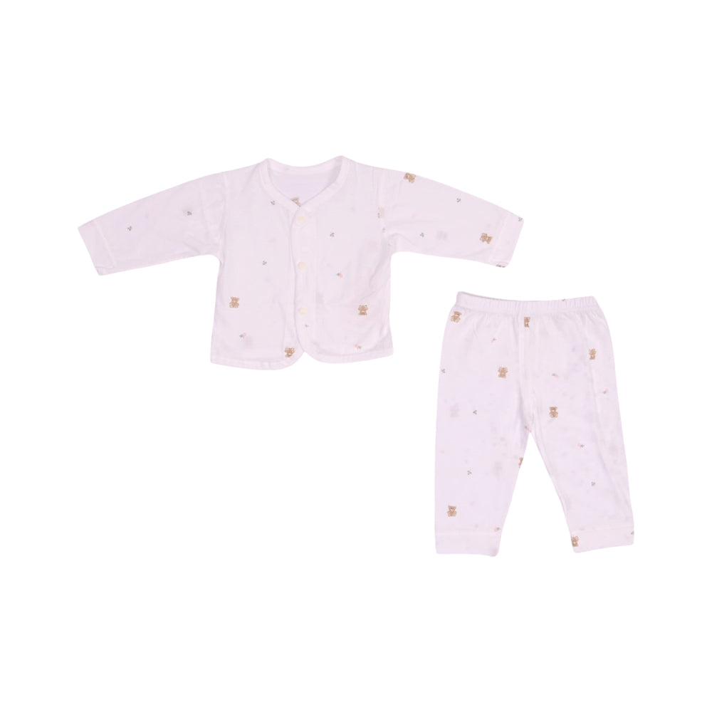 UNISEX L/S 2PC PAJAMA SUIT L/W WHITE PEINTED N.B ZHS-26 004