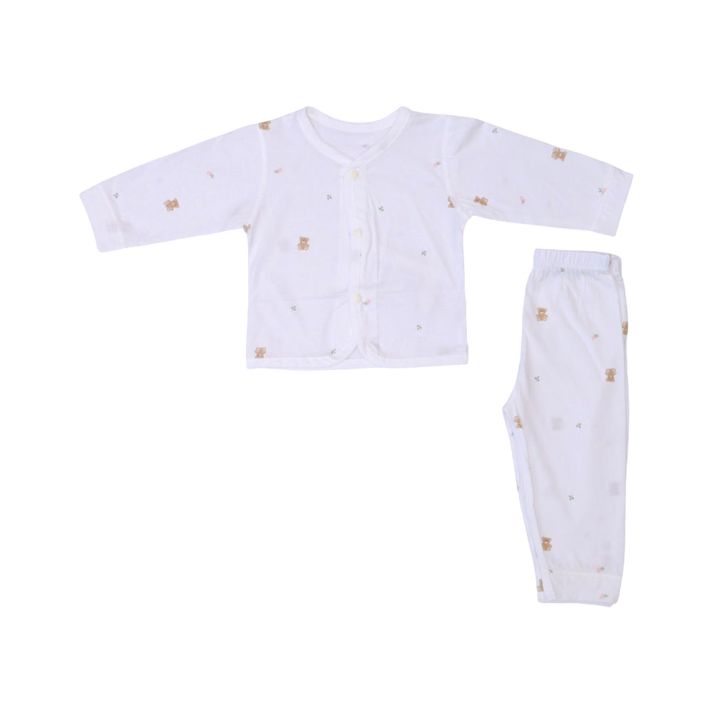 UNISEX L/S 2PC PAJAMA SUIT L/W WHITE PEINTED 0-3M ZHS-26 004
