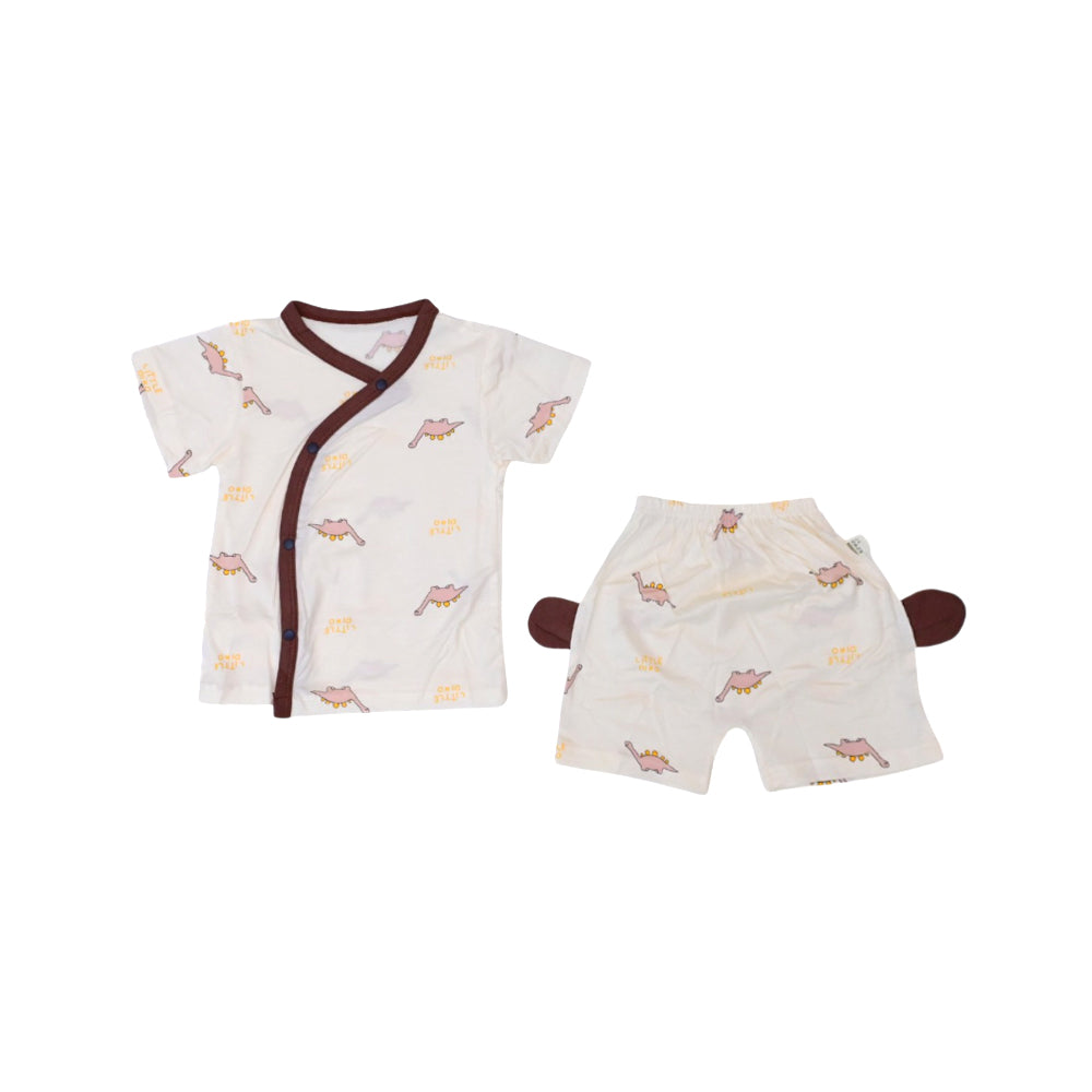 BOYS S/S 2PC KNICKER SUIT F/OP OFF WHITE BROWN 0-3M ZHS-26 0