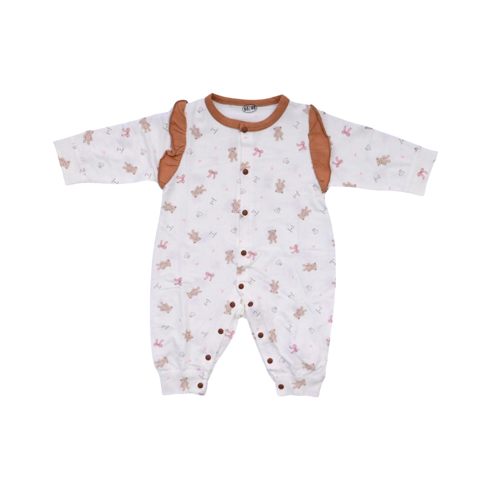 GIRLS L/S PRINTED ROMPER L/W CREAM 0-3M ZHS-26 10 W.G