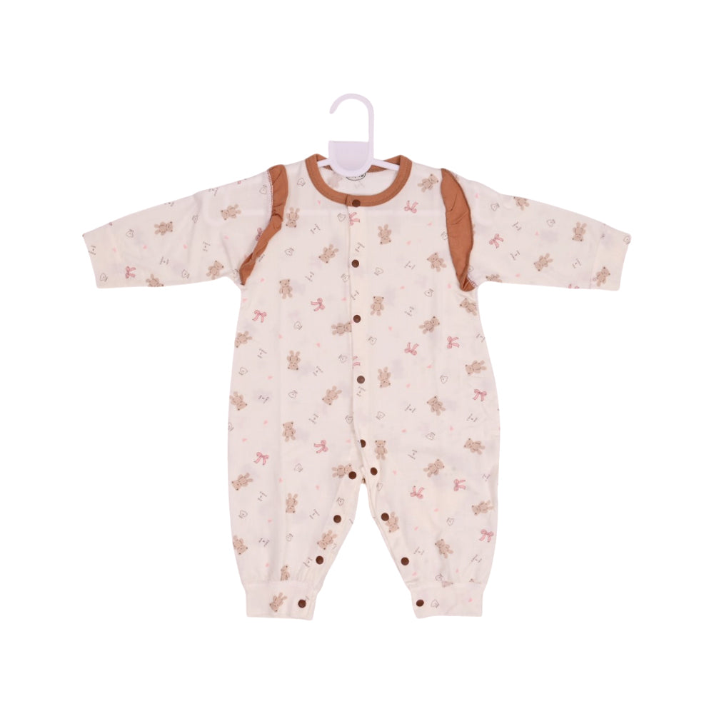 GIRLS L/S PRINTED ROMPER L/W CREAM 3-6M ZHS-26 10 W.G