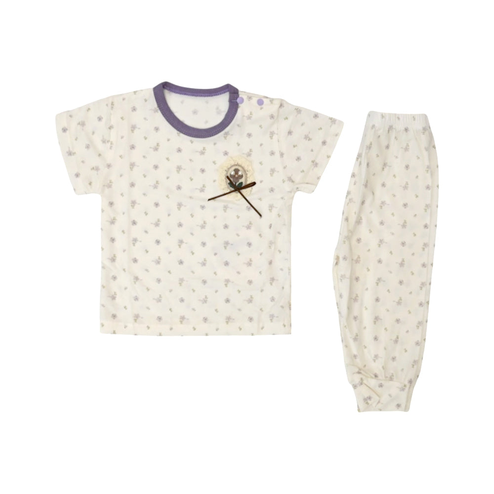 GIRLS S/S 2PC PAJAMA SUIT OFF WHITE 0-3M ZHS-26 11 W.G
