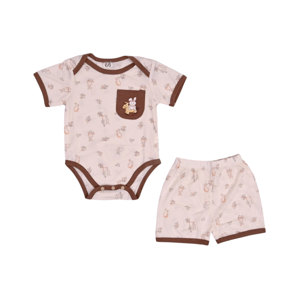 GIRLS S/S 2PC KNICKER SUIT BROWN 0-3M ZHS-26 12 W.G