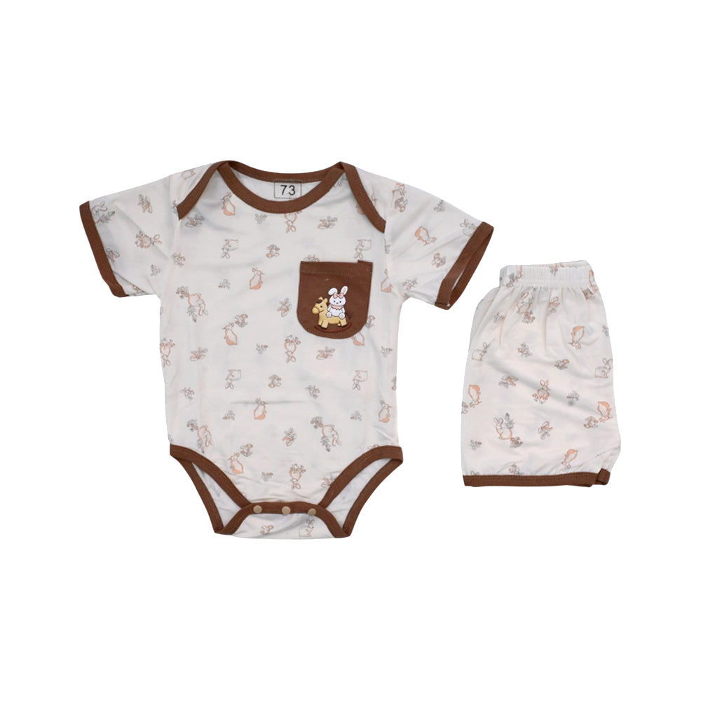 GIRLS S/S 2PC KNICKER SUIT BROWN 3-6M ZHS-26 12 W.G